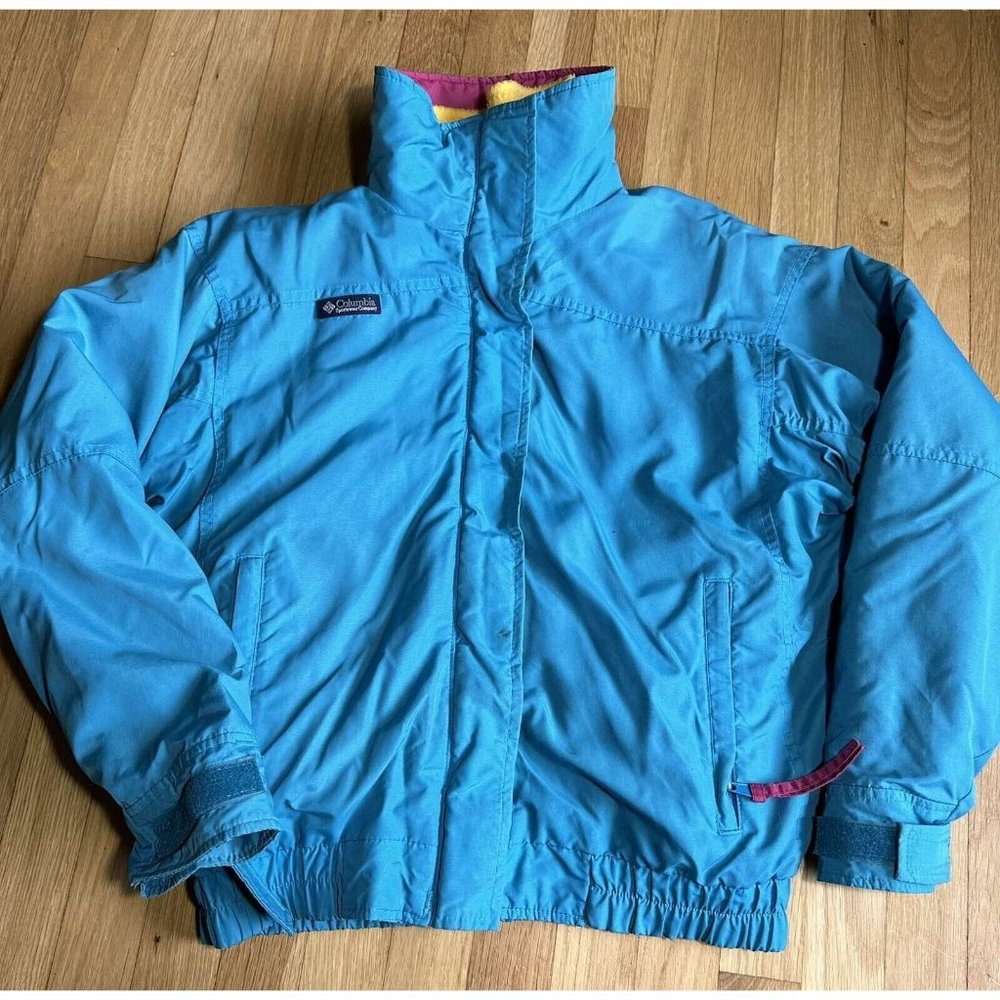 Vintage COLUMBIA Ski Coat Jacket BUGABOO 3-in-1 - Teal Pink Yellow - MEDIUM